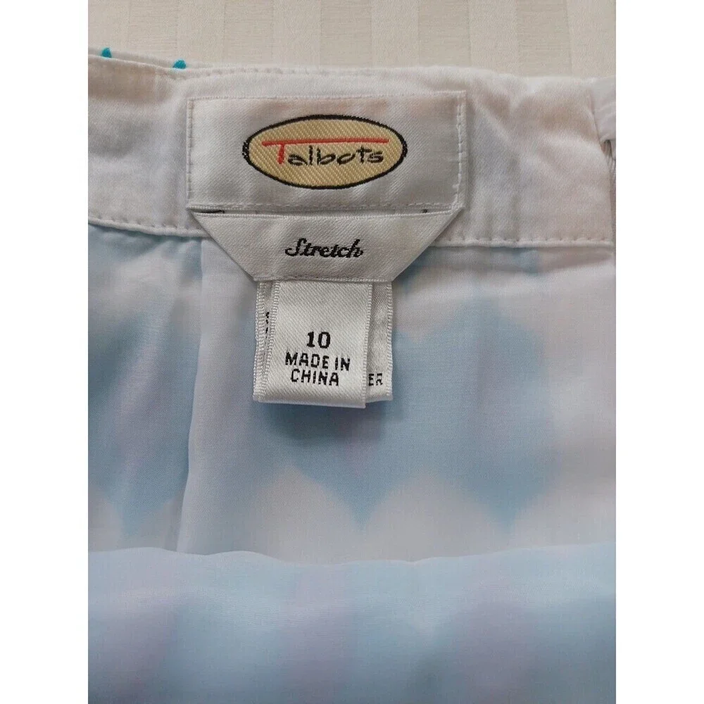 Talbots vintage blue white retro print pencil skirt 10 cotton stretch lined